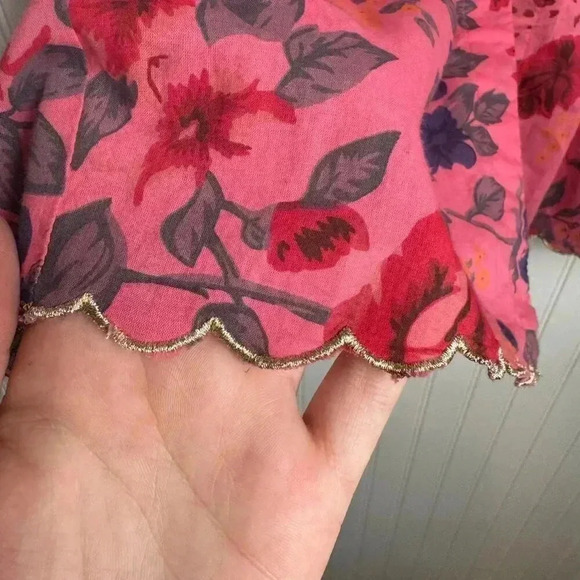Oh My Stars pink floral embroidered 3/4 sleeve scallop hem button down small H50 - Picture 5 of 8